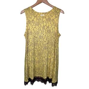 Logo Layer Lori Goldstein Large Tank Top Tunic Lace Yellow Lagenlook Floral QVC